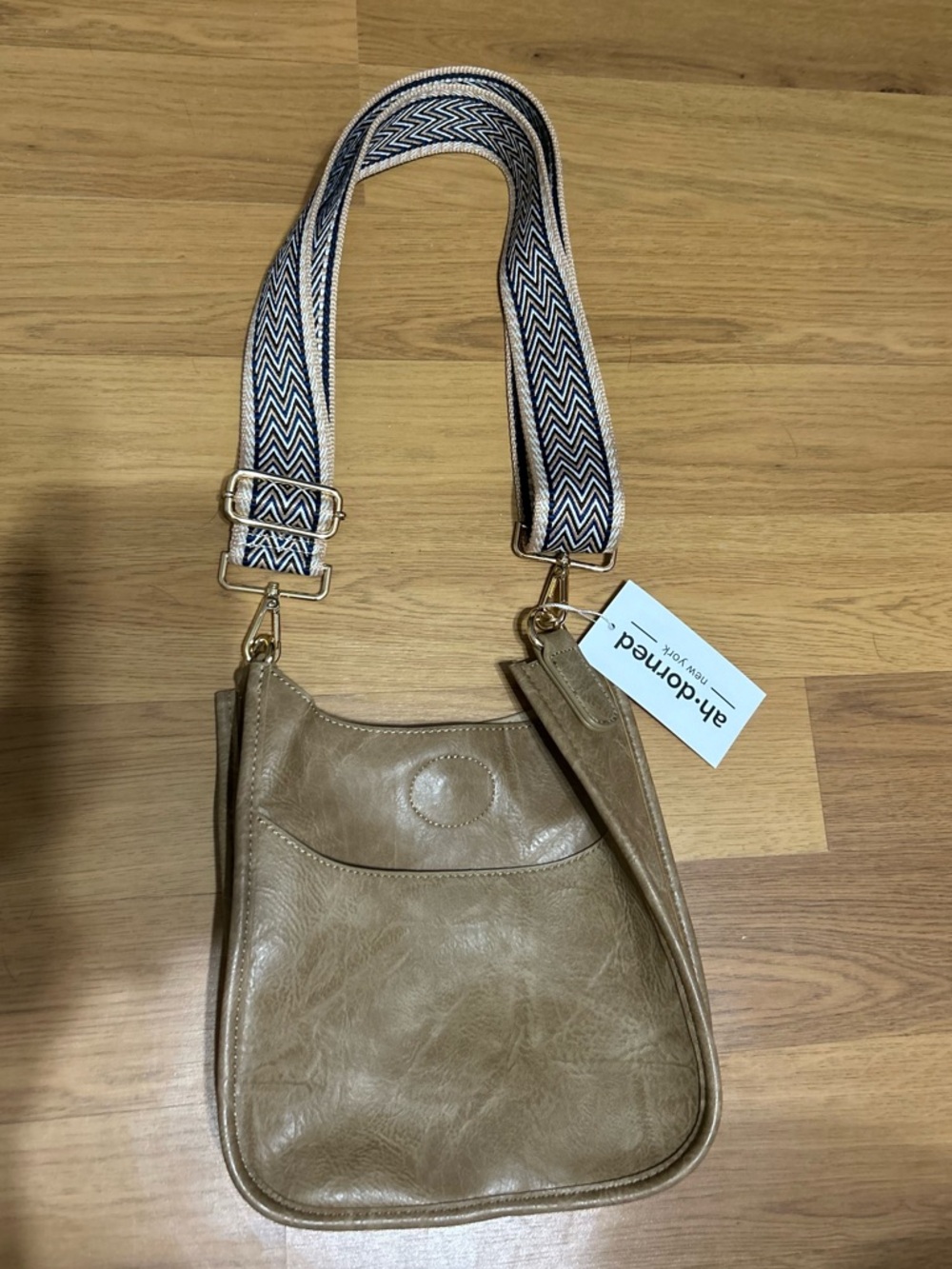 Ah-Dorned New York Mini Crossbody Bag Adjustable Strap Brown Vegan Leather NWT